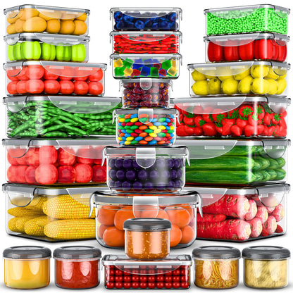 RockBerry 50 Pcs Large Food Storage Containers with Lids Airtight-85 OZ to small Containers-Total 526OZ Stackable Kitchen Set -BPA Free Leak proof containers- Freezer Microwave safe