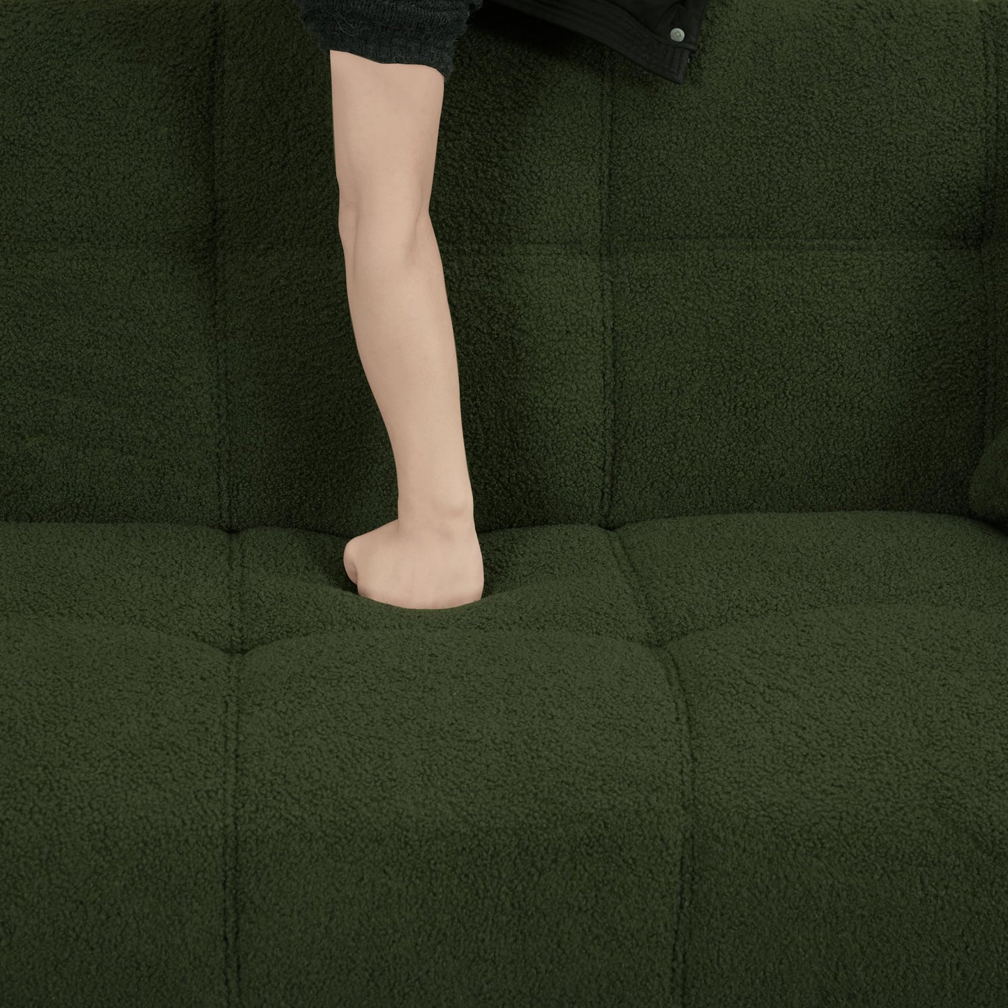 KEIKI Upholstered Loveseat Sofa, 70" Convertible Futon Sofa Bed with Adjustable Arms and Backrest, Removable Pillow Cover, Comfy Cushion, Teddy Fleece Love Seat Couches for Bedroom, Apartment, Green