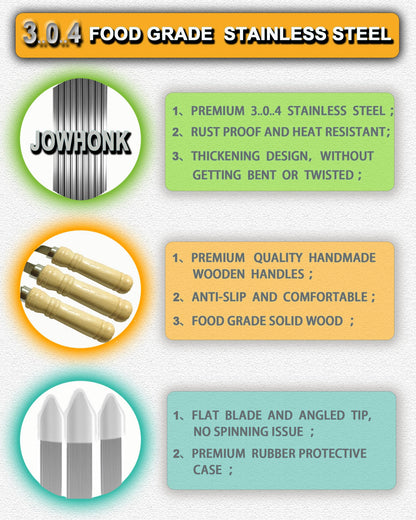 JOWHONK 23.5" Large Skewers for Grilling,304 Stainless Steel 0.4 inch Wide Kabob Skewers with Wooden Handle,Heavy-Duty Flat Metal Kebab Skewer,BBQ Barbecue Skewer Reusable for Outdoor Grill-12PCS
