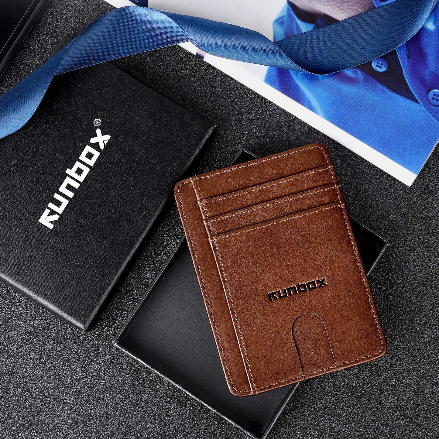 RUNBOX Card Cases Slim Wallet for Men and Women Minimalist Front Pocket RFID Blocking Leather wallets Gifts for men