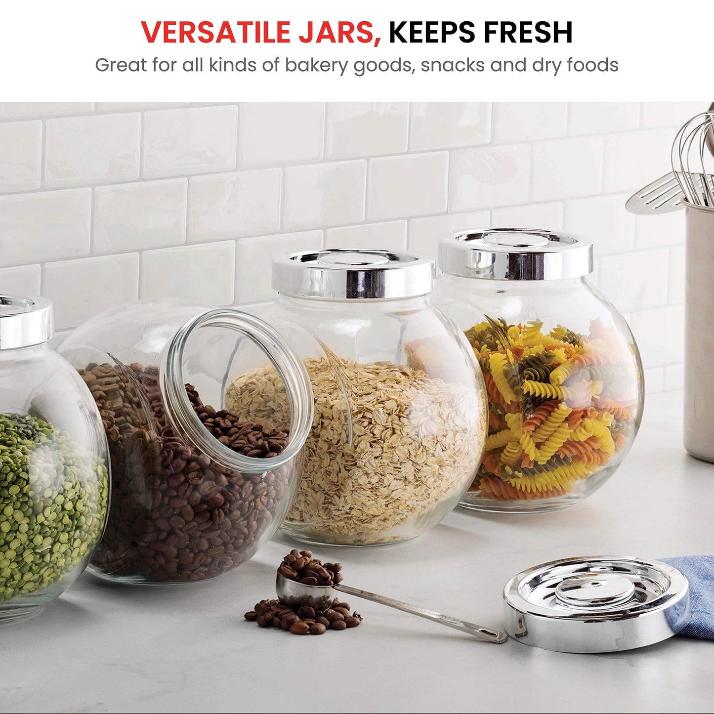 Bormioli Rocco Pandora Glass Jar with Metal Lid 75.5 oz - Airtight Storage Container for Snacks, Candy & Dry Foods - Versatile Kitchen & Pantry Organizer - Durable Clear Glassware