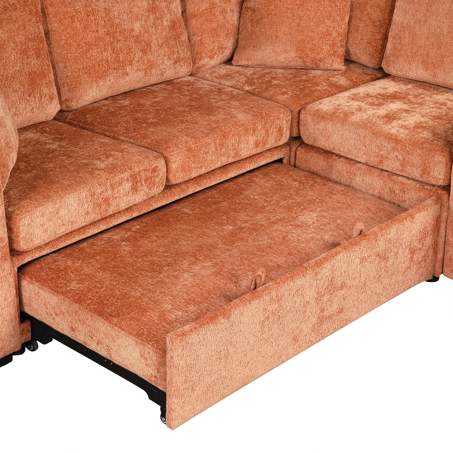 ERYE 120.5-Inch Oversized Sleeper Sectional Sofa W/Pull Out Sleeper Couch Bed, Modern Chenille Upholstered Reversible Modular Sectional Sleeper Sofa with Console & Cupholders