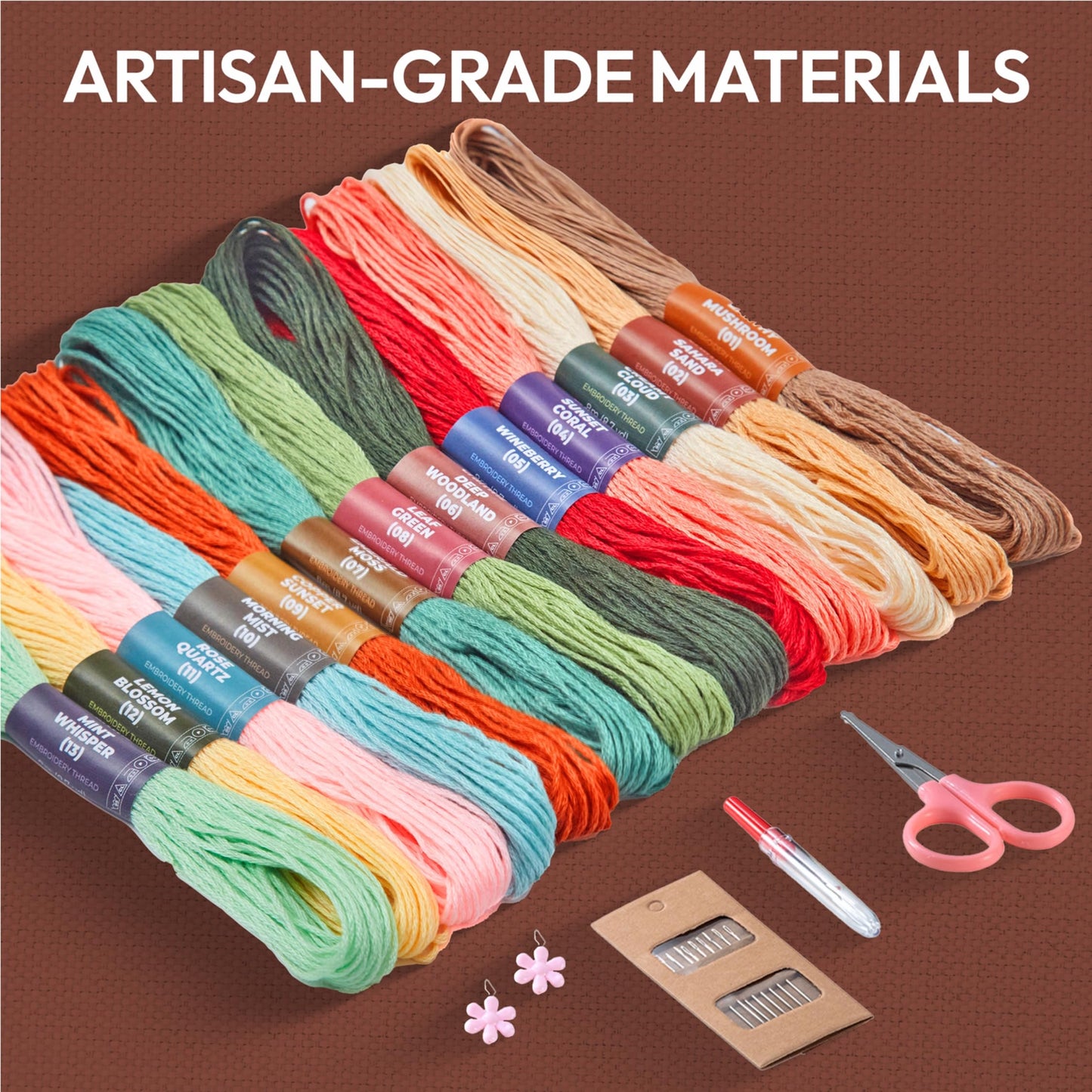 Craftwiz 4-Piece Starter Embroidery Kit for Beginners with Simple Patterns, Learn to Embroider 31 Stitches with Hand Embroidery Kit