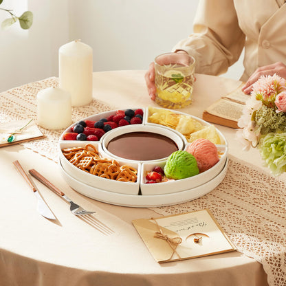 MALACASA Porcelain Divided Serving Dishes, Appetizers Tray, Serving Tray for Party - Perfect for Chips and Dip, Fruit, Veggies, Candy and Snacks, Divided Serving Platter, Relish Tray, White