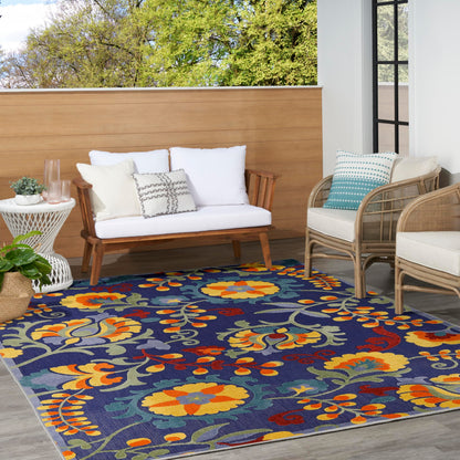 Nourison Home Aloha Navy Multicolor 9' x 12' Area Rug - Easy Clean, Non Shedding, Bed Room, Living Room, Dining Room, Kitchen (9' x 12')