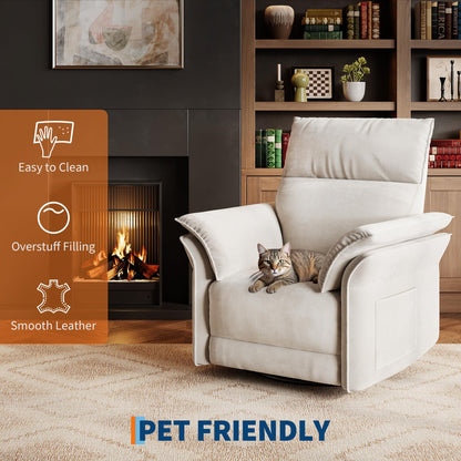 GarveeHome Power Recliner Chair, 270 °Swivel Rocking Glider with USB Charging Port, Chenille Upholstered Fabric and Double-Layer Armrests, Nursery Chair for Living Room, Nursery (Off White)