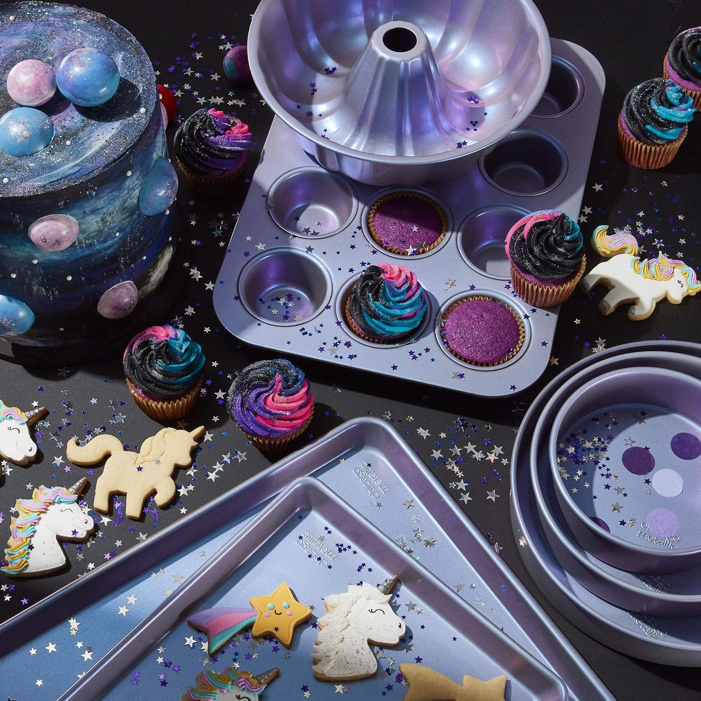 Chicago Metallic Aurora Nonstick Pan, 12 Cup Muffin, Iridescent