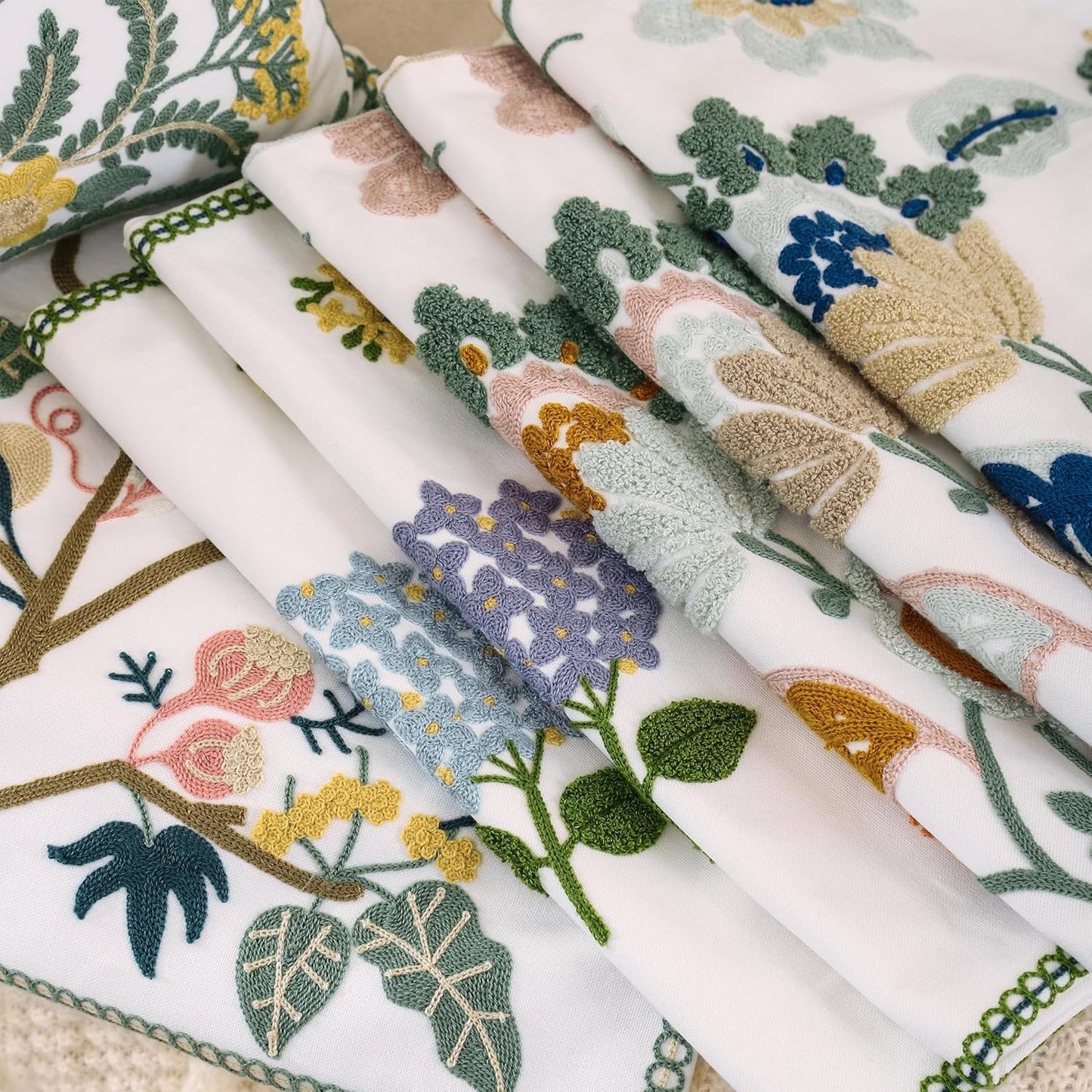 Embroidered Decorative Throw Pillow Covers, 18x18 Inch Pack of 2, Farmhouse Spring Tree Flower Pillowcase