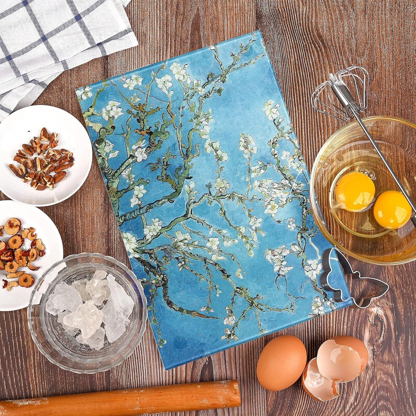 Van Gogh Design Tempered Glass Cutting Board for Kitchen, Small Heat Resistant (8x12 inches)
