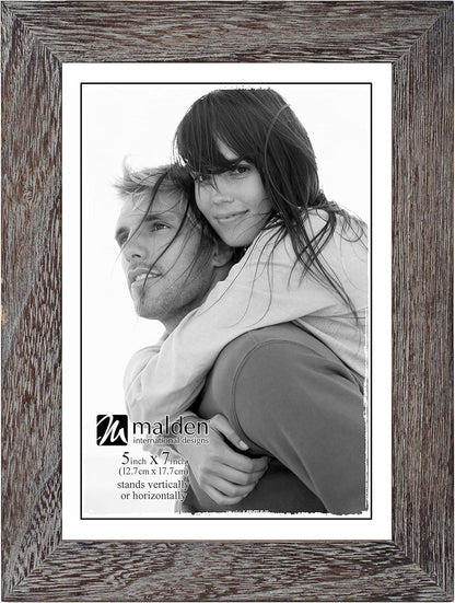 Malden International Designs Rustic Wood Picture Frame, 5x7, Linear, Rough Gray