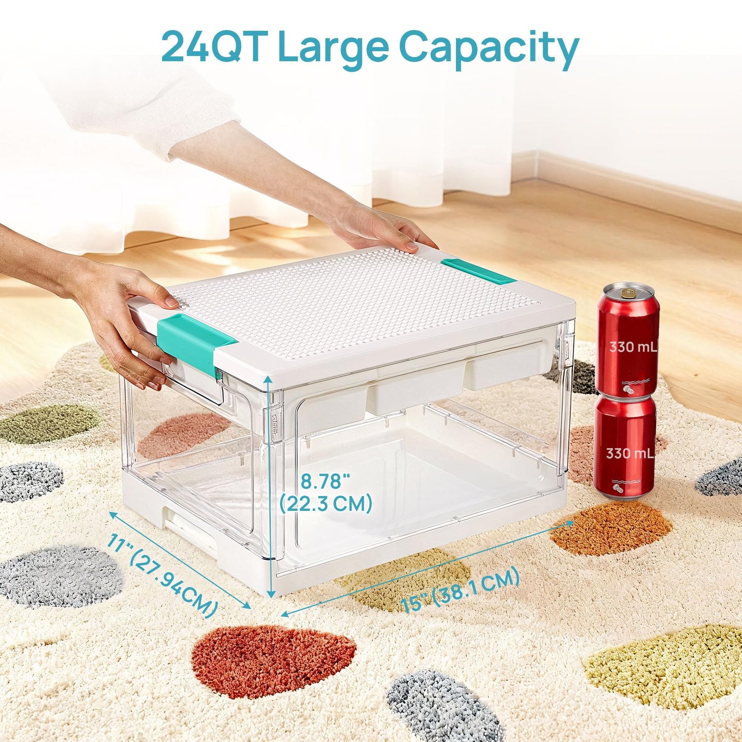 Vtopmart 24 QT Plastic Storage Box with Building Baseplate Lid and Removable Tray,Craft Organizer and Storage for Art Supplies, Beads and Sewing,1 Pack