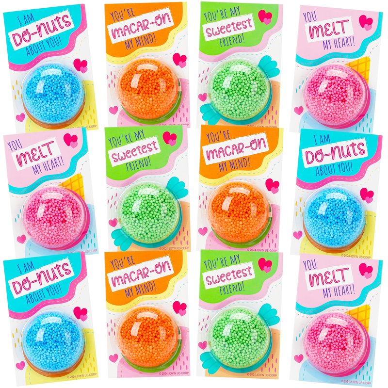 JOYIN 12 PCS Valentines Day Gift Cards with Colorful Play Modeling Squashy Bead Foam for Party Favor, Classroom Exchange Prize, Valentine’s Greeting Cards