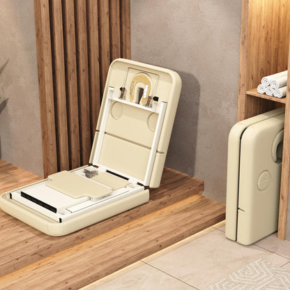 Extra Large 34 in × 80 in Folding Stationary Massage Table with Adjustable Backrest & Armpit Opening , Heavy-Duty Metal Frame Treatment Bed for Spa, Physical Therapy, Tattoo, Facial - Beige Gray