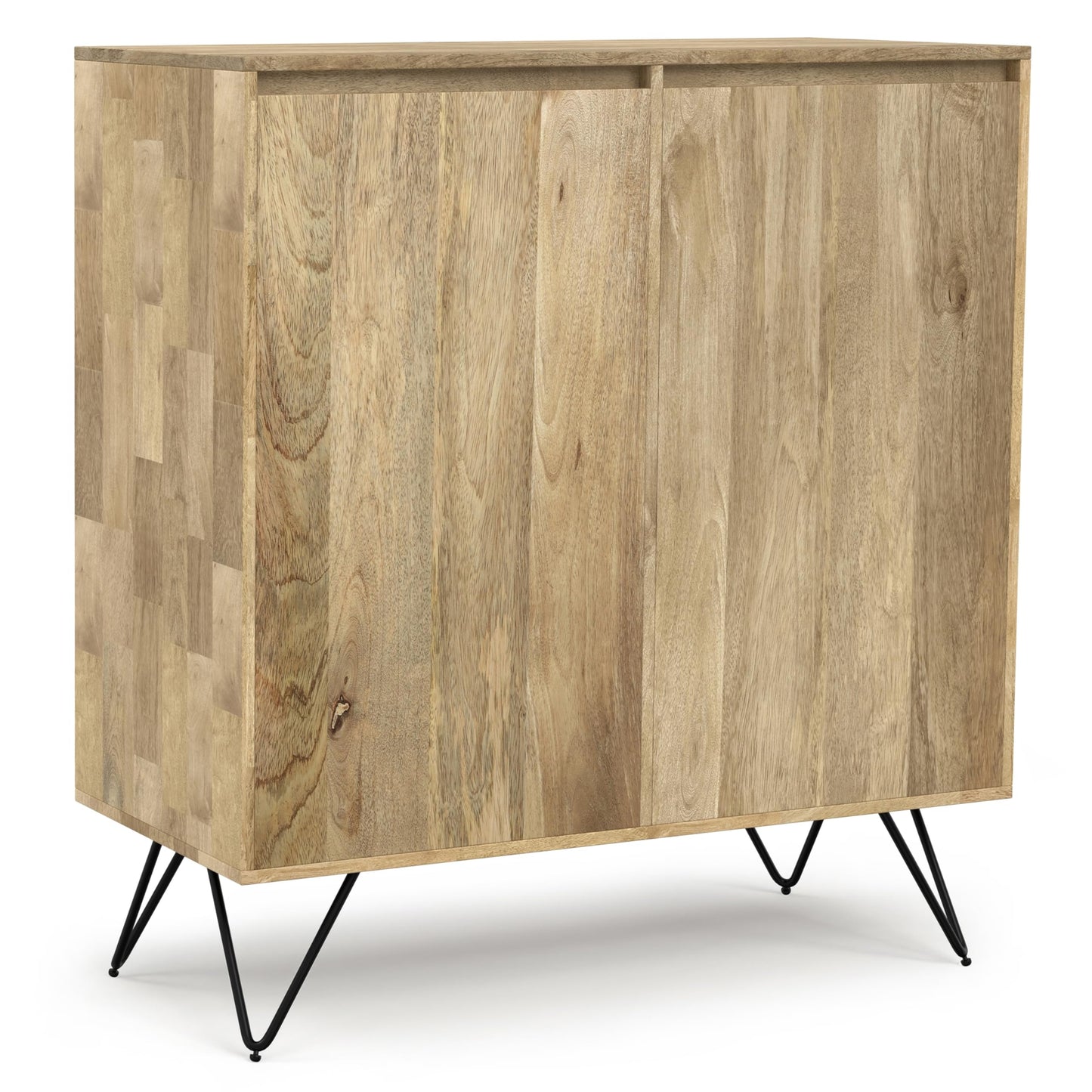 SIMPLIHOME Hunter Solid Mango Wood and Metal 39 inchWide Modern Industrial Medium Storage Cabinet in Natural for the Living Room, Entryway and Family Room