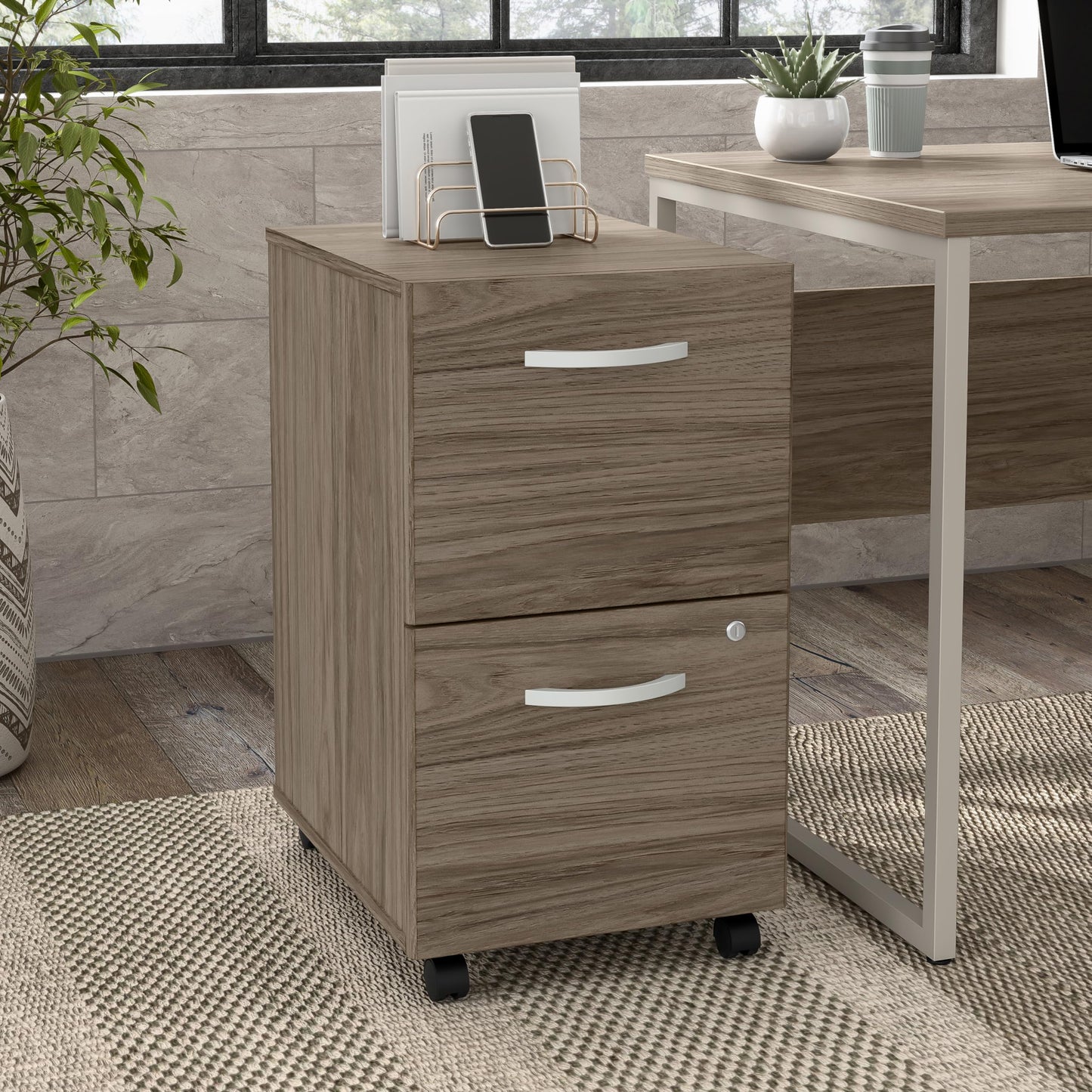 Bush Business Furniture Hybrid 2 Drawer Mobile File Cabinet in Modern Hickory - Assembled