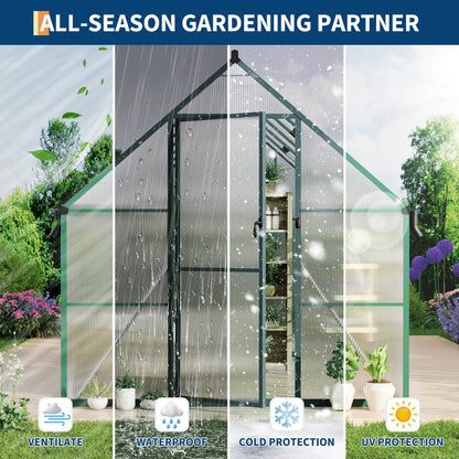 Polycarbonate Greenhouse for Outdoors, Large Walk-InGreenhouse with Quick Setup Structure and Roof Vent, Greenhouse with Ventilation