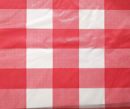 10 Pack Round Plastic Checkered BBQ Tablecloth, Red & White Gingham Table Covers for Plastic Picnic (Round 84 inch)