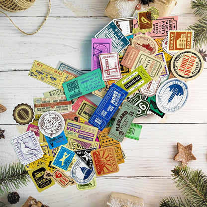 Prstincol 300 Pcs Vintage Travel Stickers Ticket Stickers for Journaling,Luggage Sticker Stub Vintage Sticker for Junk Journal Crafts Laptop Water Bottle Album Scrapbook