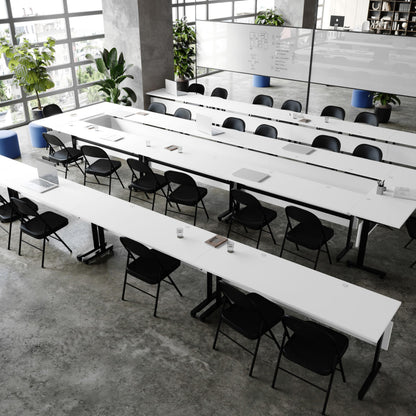 Flash Furniture Palmer Commercial Nesting Flip Training Table, Heavy-Duty Steel Frame and T-Legs, Modesty Panel, 1" Thick Tabletop, 72" x 24", White Top/Black Frame