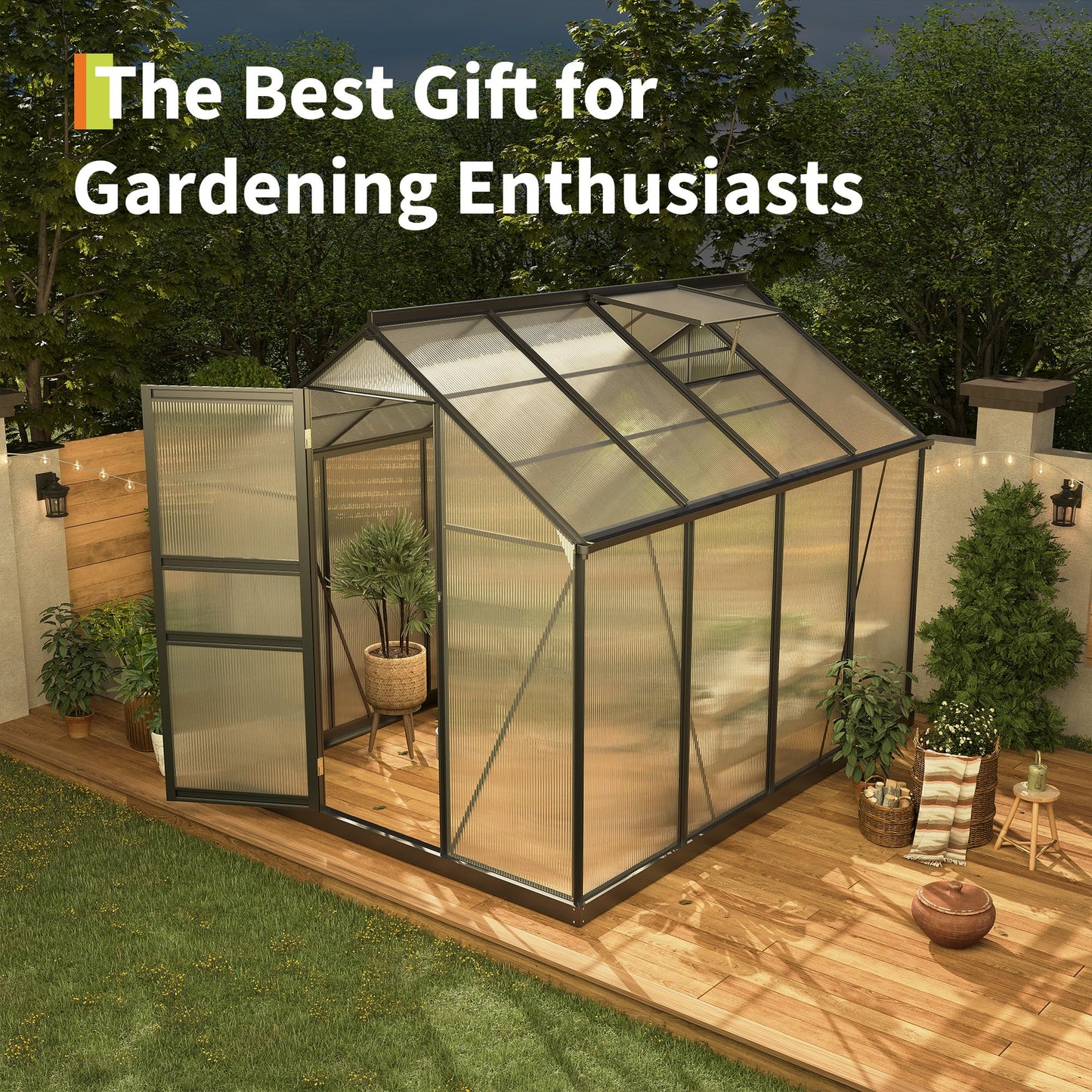 Garvee 6x8 FT Outdoor Greenhouse - Quick Setup Structure, Polycarbonate with Lockable Door, 2 Roof Vents, Aluminum Walk-in Heavy Duty, Perfect for Garden Backyard