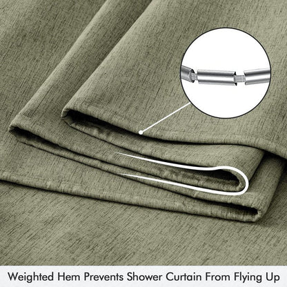 ANRODUO Olive Green Linen Textured Fabric Shower Curtain Set - 72"x72" with 12 Rust Resistant Durable Metal Hooks, Waterproof & Heavy Duty Polyester, Button Hole Design, Machine Washable for Bathroom