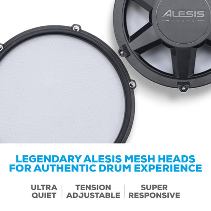 Alesis Nitro Max Kit Compact Electric Drum Kit with Quiet Mesh Pads, 10" Dual-Zone Snare, Bluetooth, 440+ BFD Sounds, Drumeo, USB MIDI, Kick Pedal