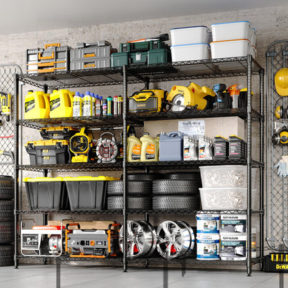 5 Tier Storage Shelving Unit Metal Shelves 70.8"W Wire Shelving, 70.5"H L-Shaped Pantry Shelves Kitchen Storage Shelves for Home Commercial Garage Heavy Duty, 70.8"H x 70.5"W x 15.8"D