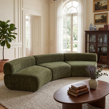 Christopher Knight Home Amino 118.5" Modular Sectional Sofa Chair, Modern Curved 3-Seater Large Sofa Couches, Comfy Upholstered Sectional Cloud Couch for Living Room, No Assembly Required, Green