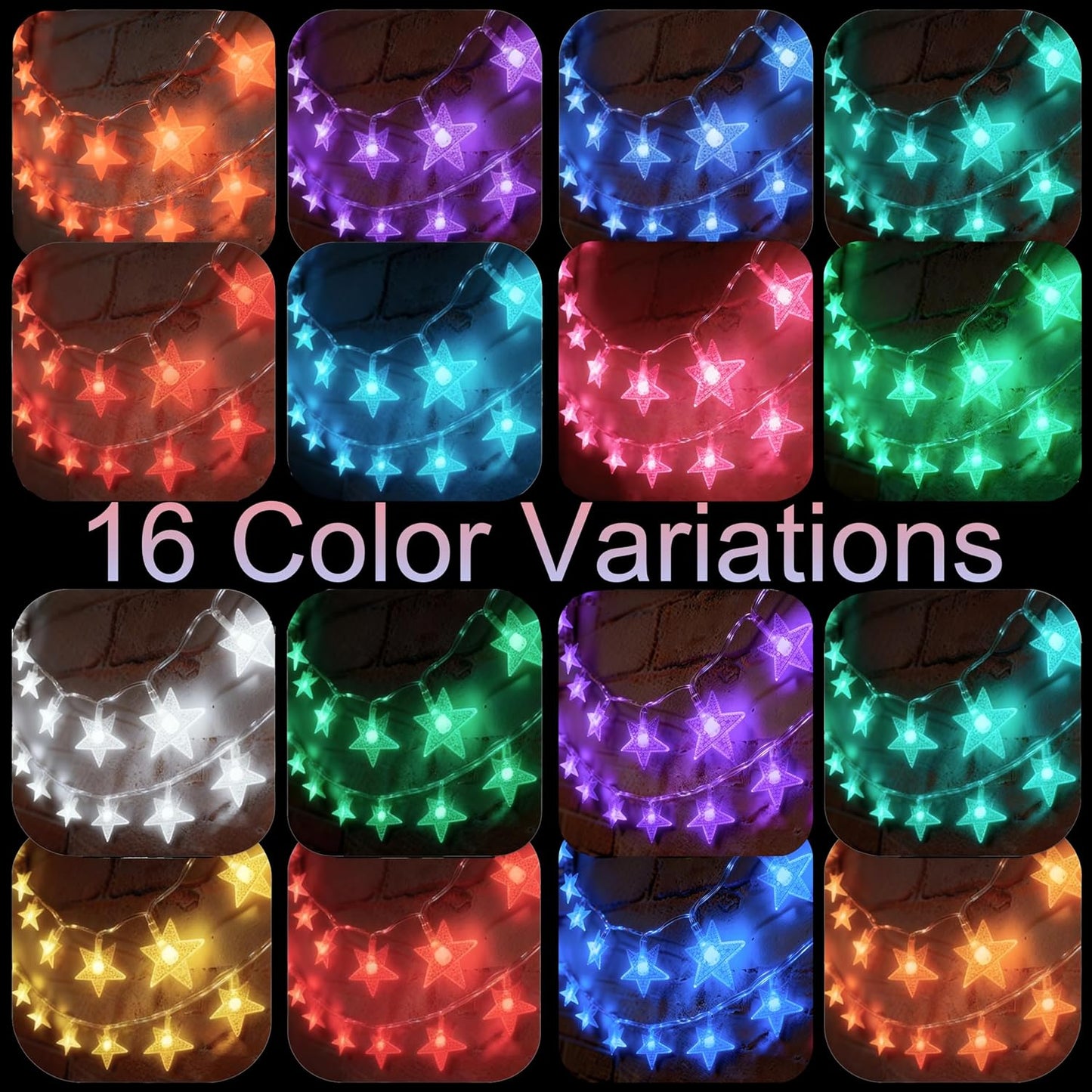 20ft, 40 Solhice Star String Lights Battery Operated Color Changing LEDs Fairy Lights, Hanging Twinkle Lights