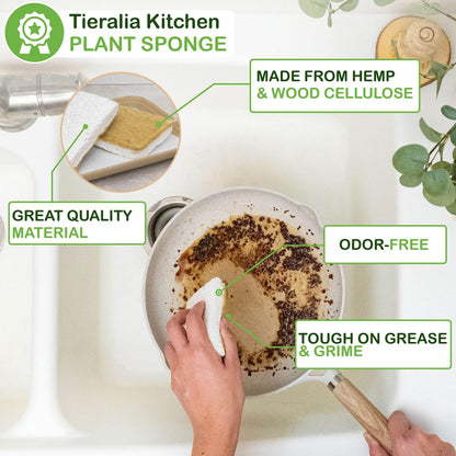 Tieralia Bamboo Dish Brush Gift Set – 5-Piece Kitchen Cleaning Set with Bottle Brush, Round Scrub Brush, Palm Brush & 2 Plant-Based Sponges | Wooden Handle Cleaning Tools for Dishes & Surfaces