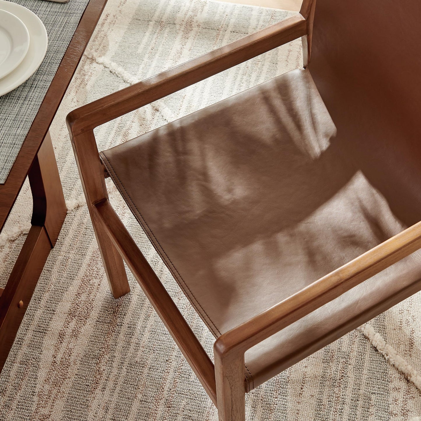 Modway Sonora Leather Chair in Nutmeg Brown – Mid Century Modern Accent Chair, Leather Dining Room with Teak Wood Frame for Living Room, Office, or Lounge Area