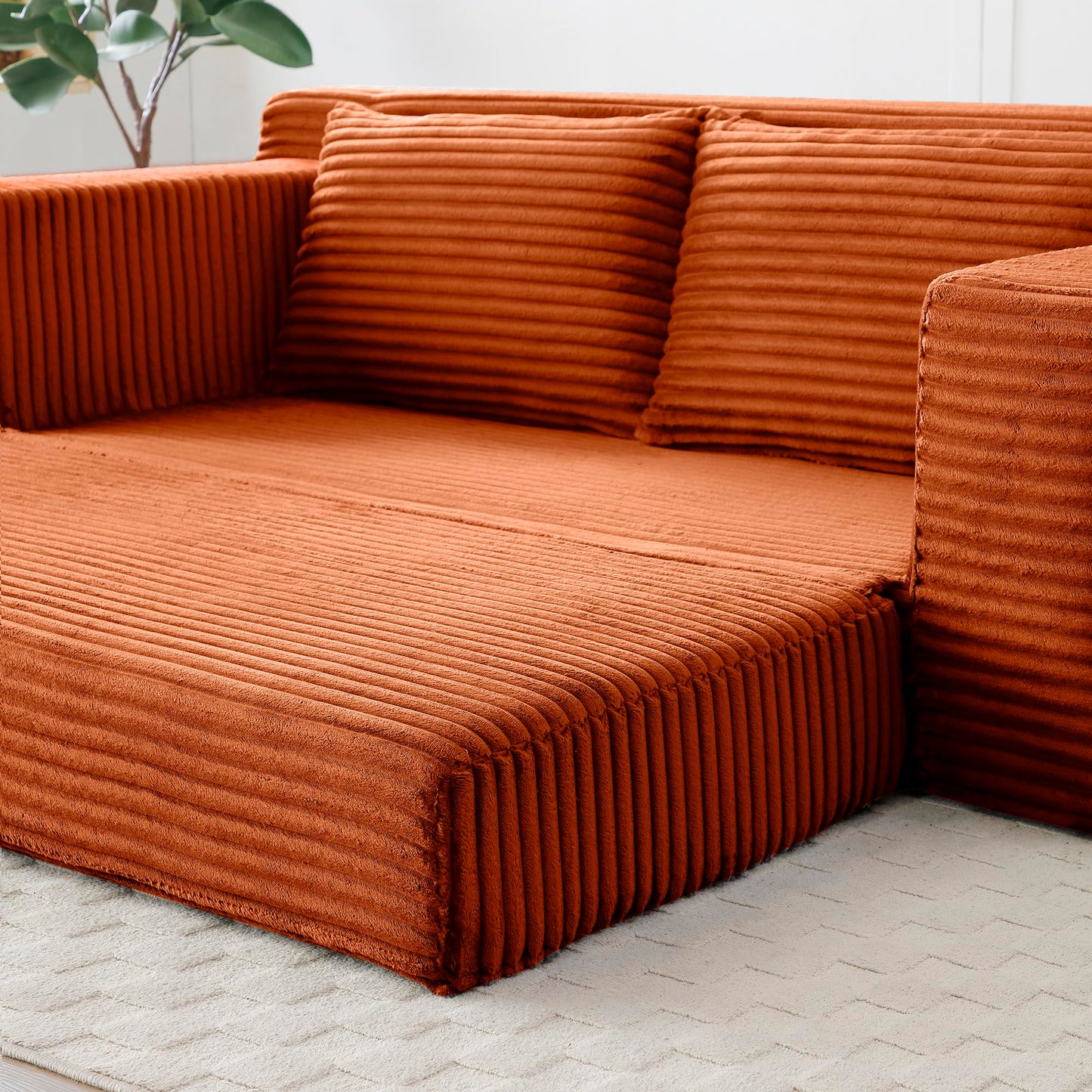 Zyerch 73" Convertible Sofa Bed, 2 in 1 Corduroy Folding Couch with Pillows, No Assembly Boneless Compression Sofa in Box, Loveseat with Side Storage Pocket for Apartment, Living Room, Orange