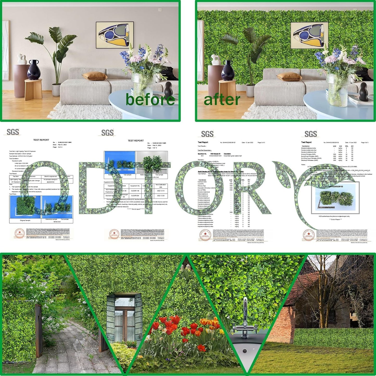 ODTORY Artificial Plant Wall Roll: 72 X144 in (72 sqft) UV-Anti Ivy Privacy Fence Screen Faux Greenery Panels Backdrop Boxwood Ivy Vine Leaf Hedge Fence for Indoor Outdoor Green Decor