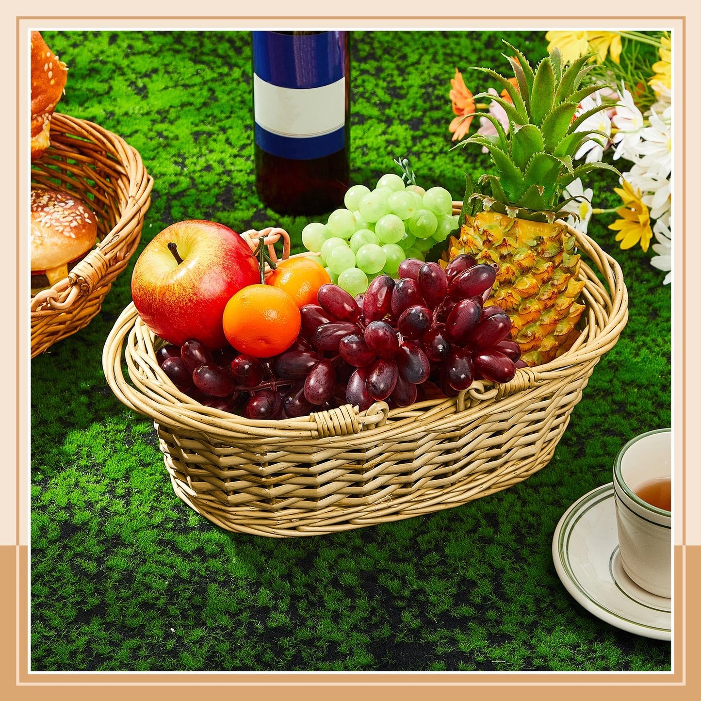 Sintuff 6 Pcs Small Wicker Picnic Basket with Handle 12.6 x 8.27 x 3.15 Inches Oval Willow Woven Braided Gifts Basket for Fruit Bread Snack Garden Wedding Harvest Gathering Party Storage Decor