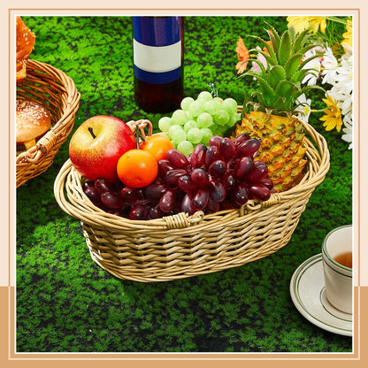 Sintuff 6 Pcs Small Wicker Picnic Basket with Handle 12.6 x 8.27 x 3.15 Inches Oval Willow Woven Braided Gifts Basket for Fruit Bread Snack Garden Wedding Harvest Gathering Party Storage Decor