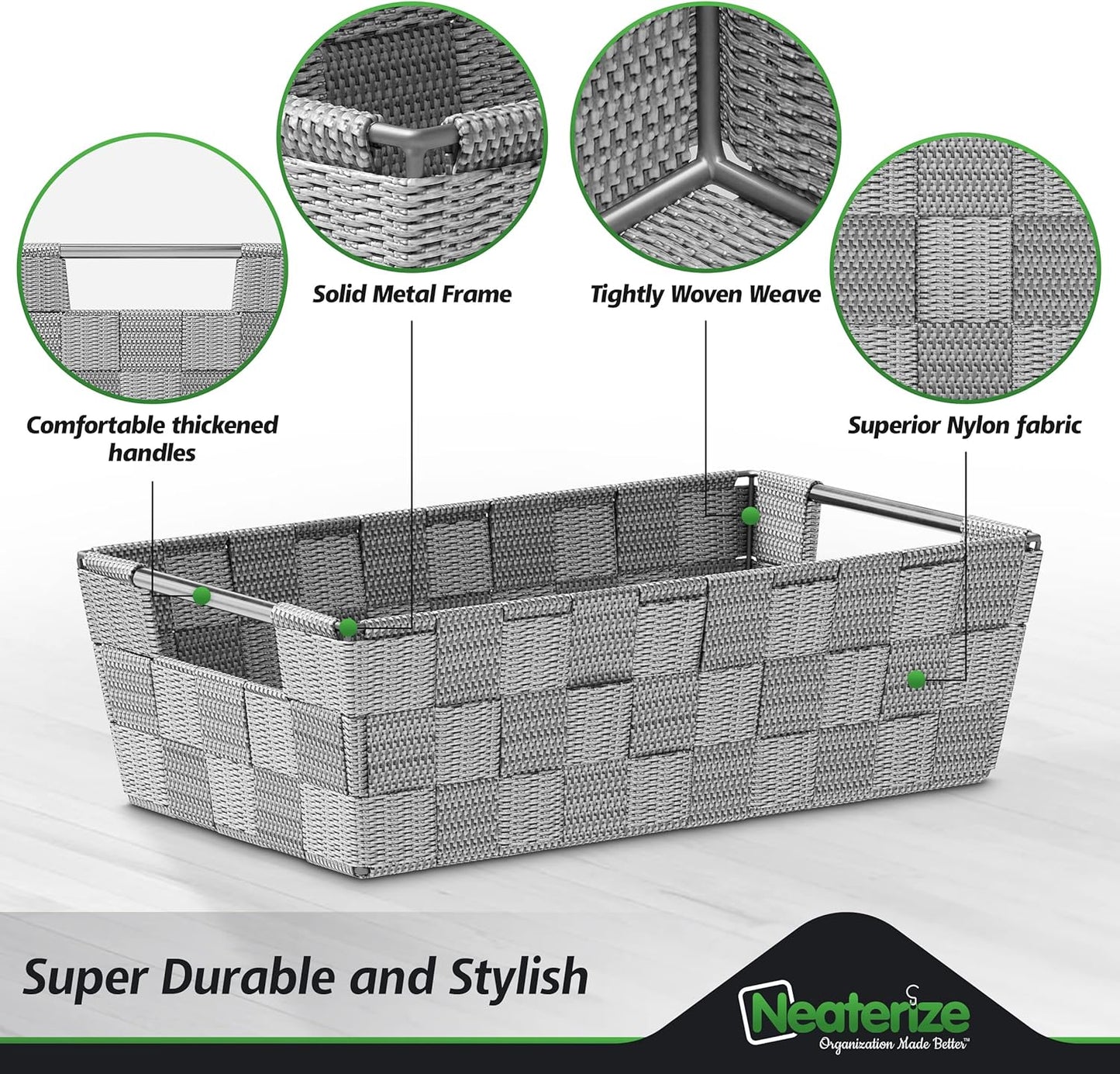 NEATERIZE Closet Organization and Storage Baskets, Set of 9 for Bathroom, Laundry, Baby Nursery, Dark Grey