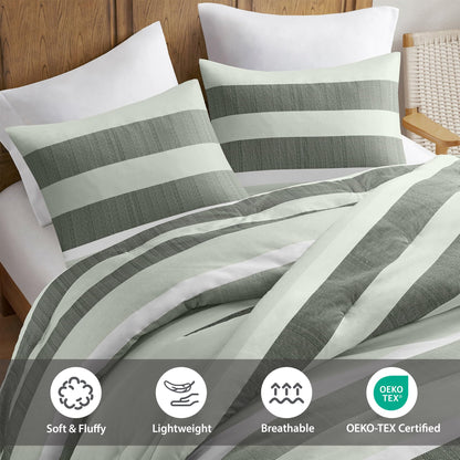 Regency Heights Full/Queen Size Comforter Set Sage Green - 3 Pieces Modern Striped Quilt Bedding for Dorm All Season Soft Lightweight Reversible Bed Set with Comforter & Shams
