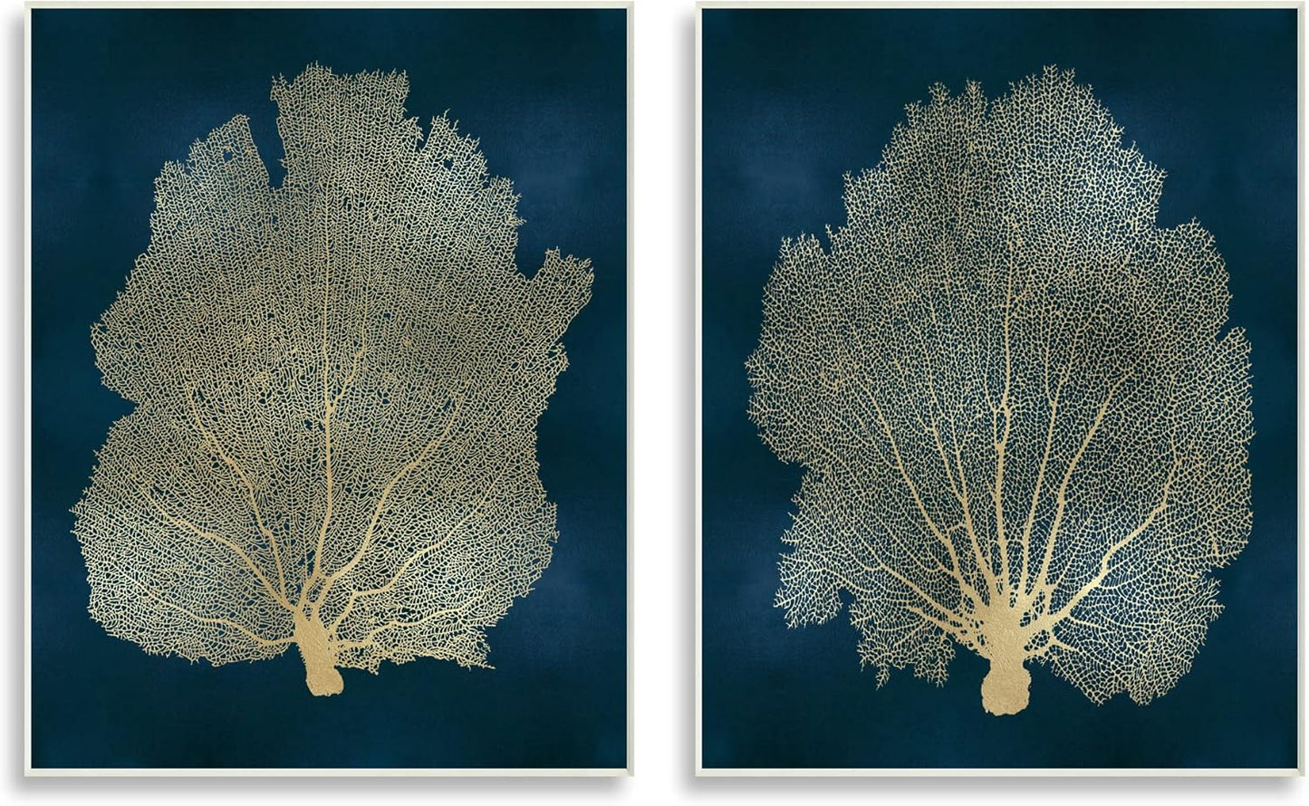 Stupell Industries Modern Sea Fan Composition Wall Plaque, Blue Gold Ocean Plant Decor, Green