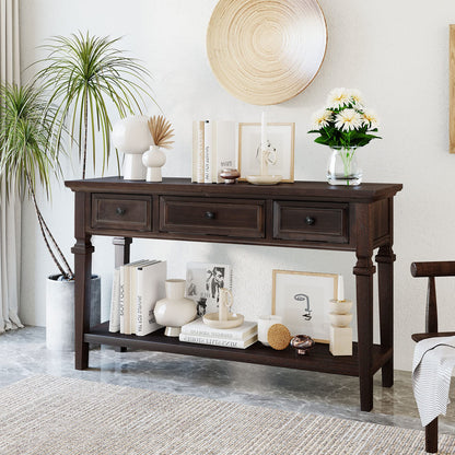 Merax Wood Farmhouse Entry Way Hallway Console Table with Drawers and Bottom Shelf Narrow Long Sideboard for Living Room Bedroom Espresso