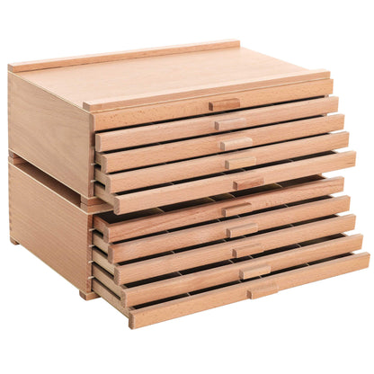 U.S. Art Supply 10-Drawer Artist Tool Supply Box with 5 Compartments per Drawer - Hardwood Art Box for Artist Supplies, Brushes, Pencils, Erasers, Tool Storage Organizer Case