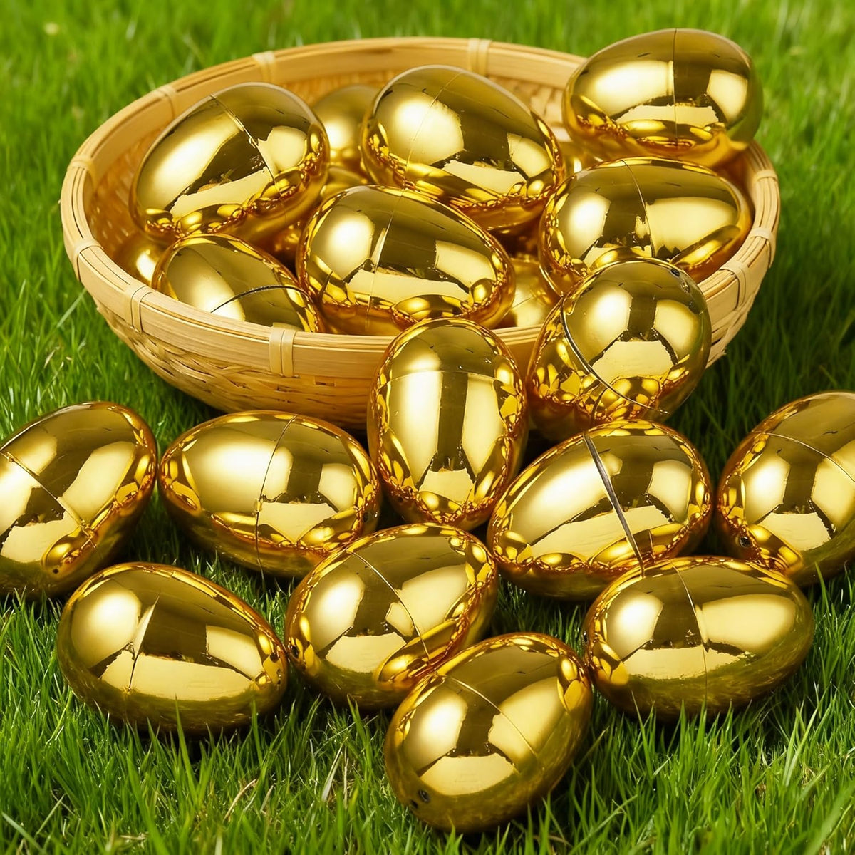 18Pcs 2.3" JOYIN Gold Easter Eggs, Metallic Plastic Empty Eggs Fillable for Easter Hunt Supplies, Basket Stuffers, Toys