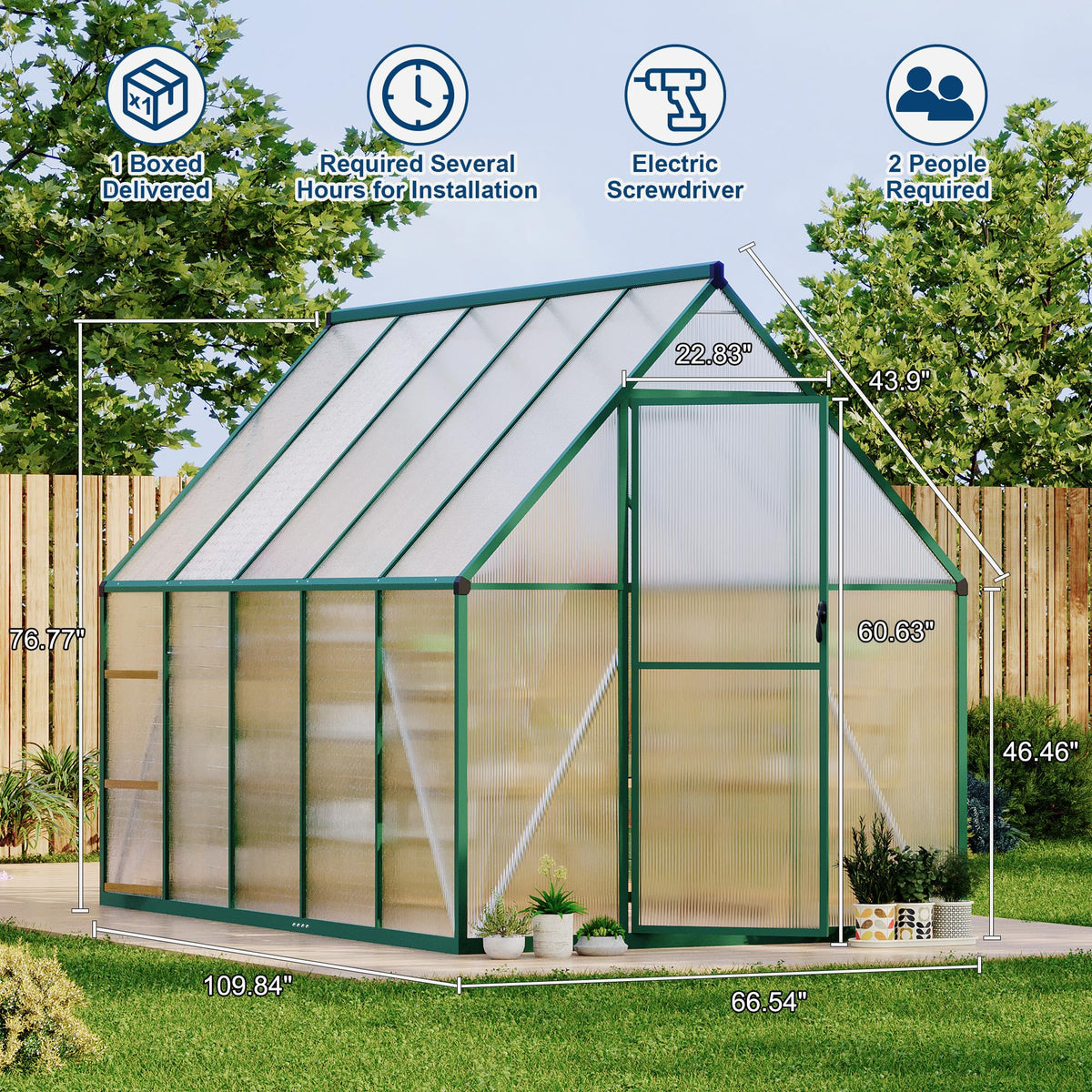 Polycarbonate Greenhouse for Outdoors, Large Walk-InGreenhouse with Quick Setup Structure and Roof Vent, Greenhouse with Ventilation