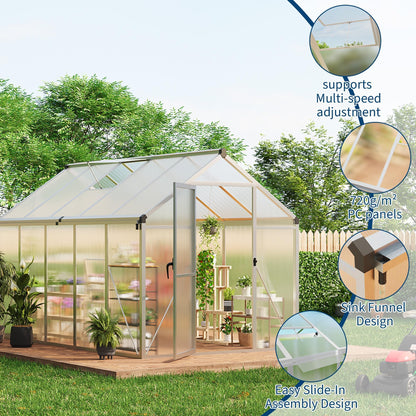 6X10 FT Greenhouse for Outdoors, Polycarbonate Flower Greenhouse with Roof Vent, Push-Pull Lockable Door, Aluminum Walk-in Greenhouses for Outside Garden Backyard, Patio, Lawn, Silver