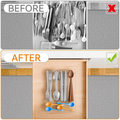 Yieach Clear Silverware Organizer with Lid - 9 inch Wide - Small Silverware Drawer Organizer & Tray and Utensil Drawer Organizers with Lid,BPA Free Plastic Flatware Drawers Organizers for Fork,Spoon