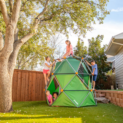 gobaplay Summit Pro Climbing Dome with Tent, 600 lb Capacity, Green - Outdoor 7.5' Non-Slip Rock Climber, Backyard Playset for Kids 6+