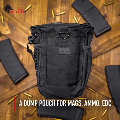 WOLF TACTICAL Drawstring MOLLE Dump Pouch - EDC Drop Bag for Ammo, Magazines, Range Shooting, Hunting, Outdoor Sports (Black Camo)