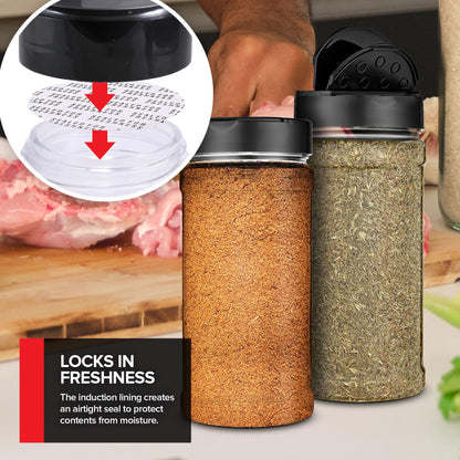 6 Pack 16 oz Plastic Spice Jars, Empty Seasoning Containers for Homemade Rub, Spices, Glitter, and More, Small Spice Containers with Black Shaker Lids and Heat-Induction Liner, Clear Spice Jars