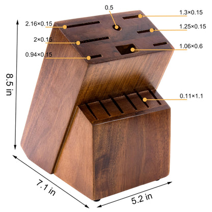 RedCall Universal Knife Block Holder,Large Wood Bamboo Knife Block without Knives,14 Slot Universal Knife Holder Countertop,Butcher Block Knife Storage Organizer for Kitchen (Brown)