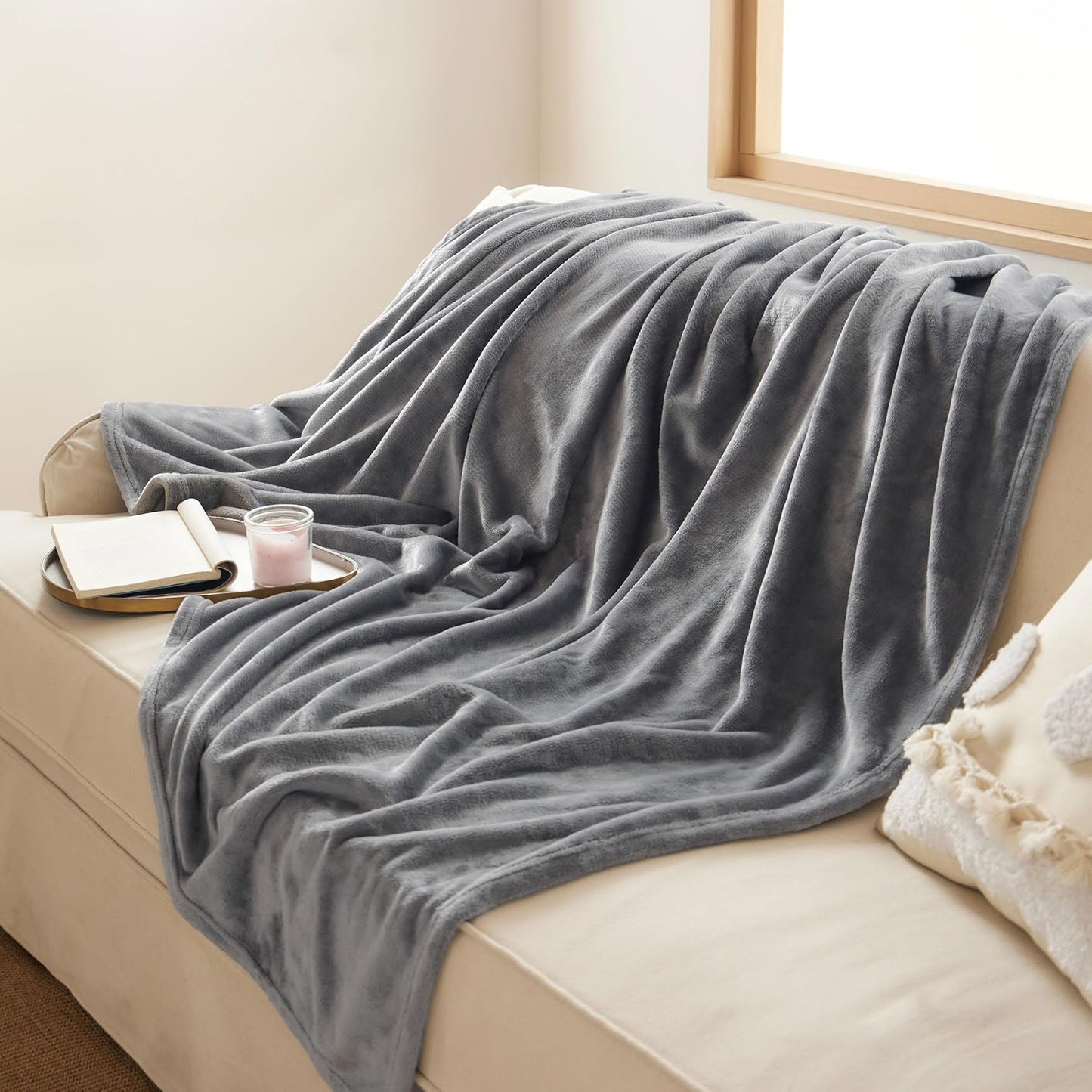 Bedsure GentleSoft Fleece Throw Blanket - Lightweight Plush Cozy Grey Blanket for Couch, 50x60 Inches