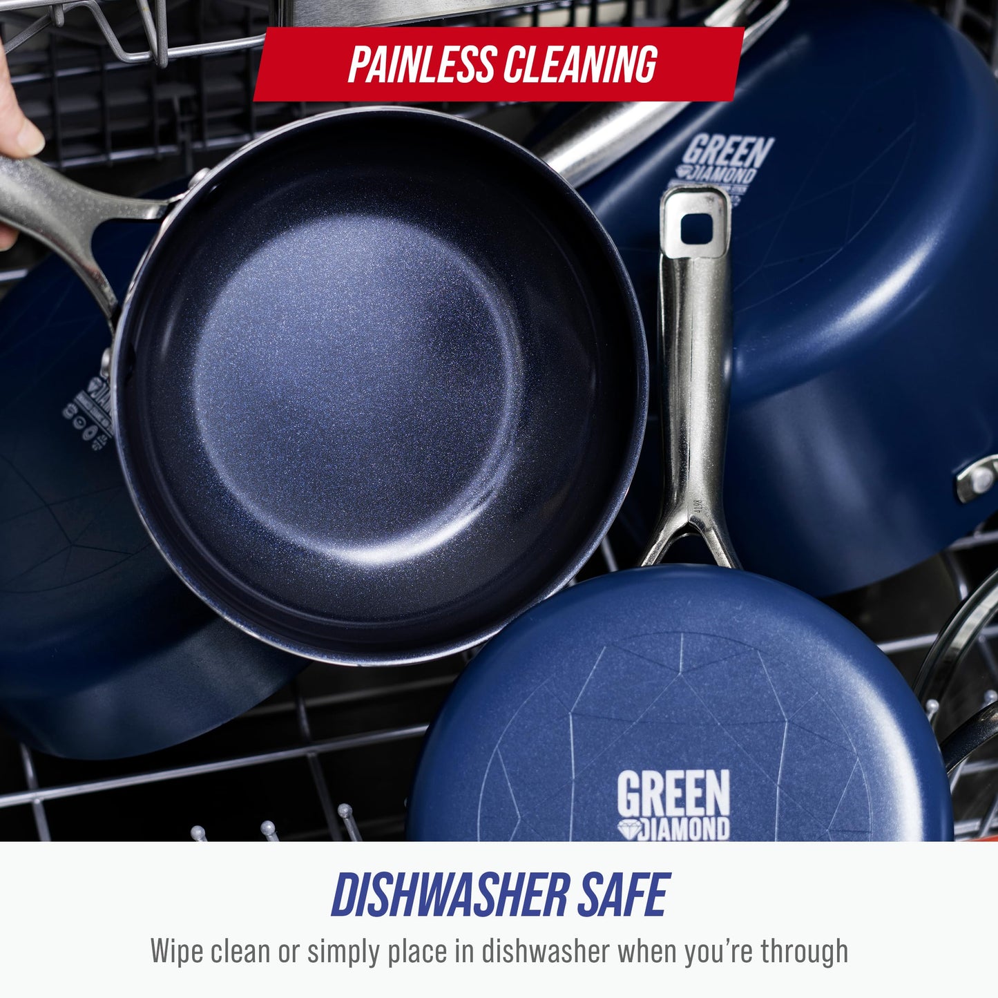 Blue Diamond 10" Nonstick Frying Pan Skillet, Diamond Infused PFAS & PTFE-Free Ceramic Pot, Dishwasher & Oven Safe, Stay Cool Handle, Durable Non Toxic Metal Utensil Safe, Egg & Omelet Pan, Blue